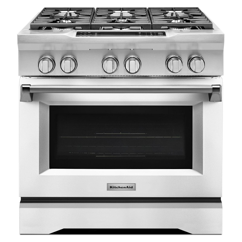 Kitchenaid KDRS467VMW 36” 6-Burner Dual Fuel Freestanding Range, Commercial-Style Imperial White