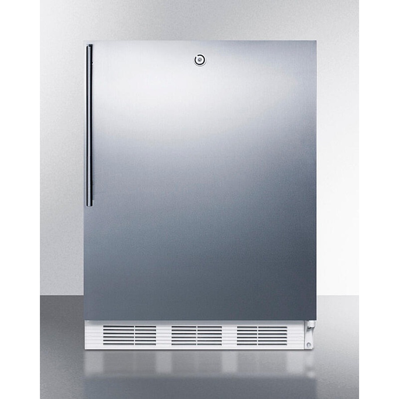 Summit FF7LWBISSHVADA Ada Compliant Built-In Undercounter All-Refrigerator For General Purpose Or Commercial Use, Auto Defrost W/Lock, Ss Door, Thin Handle, And White Cabinet