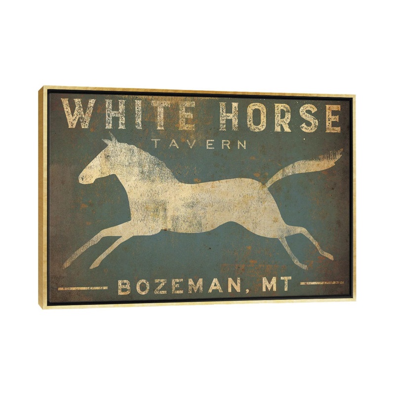 White Horse Tavern Textual Art on Wrapped Canvas East Urban Home Size: 32″ H x 48″ W x 1.5″ D Format: Gold Framed