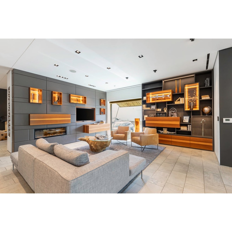 eggersmann USA Schmalenbach Modern Larch Smoked Veneer with Grey Parsol Glass Entertainment System