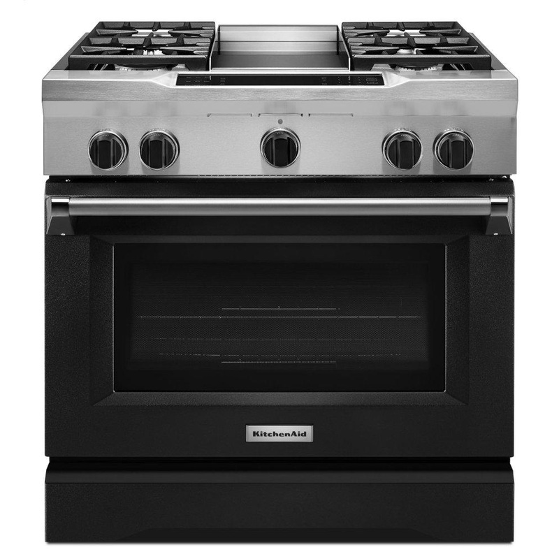Kitchenaid KDRS463VBK 36” 4-Burner with Griddle, Dual Fuel Freestanding Range, Commercial-Style – Imperial Black