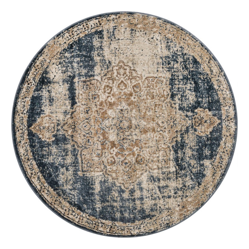 Arloa Oriental Beige/Navy Blue Area Rug Lark Manor Rug Size: Round 5′