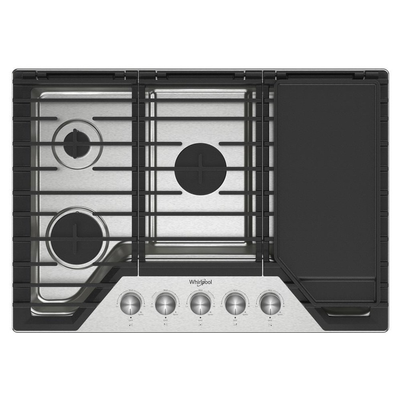Whirlpool WCGK7530PS 30-inch Gas Cooktop with 2-in-1 Hinged Grate to Griddle