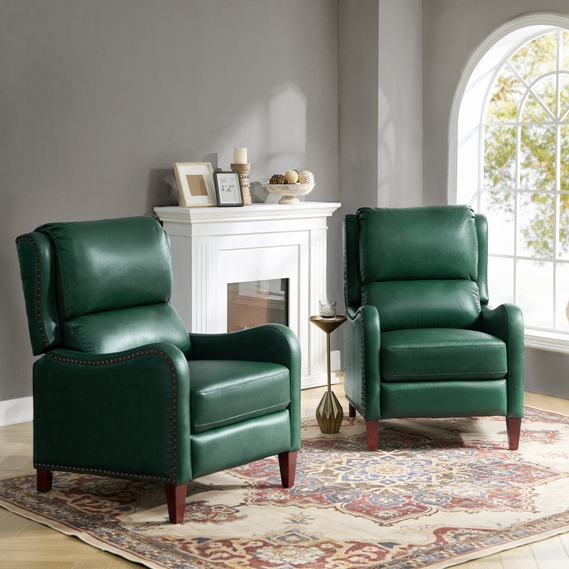 Beecher 28.75″ Wide Genuine Leather Club Recliner (Set of 2) Lark Manor Body Fabric: Green Genuine Leather
