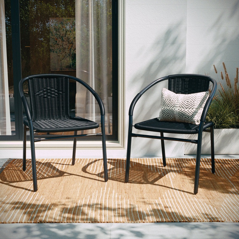 Arthor Rattan Indoor/Outdoor Stacking Restaurant Chairs (Set of 2) Red Barrel Studio Color: Black