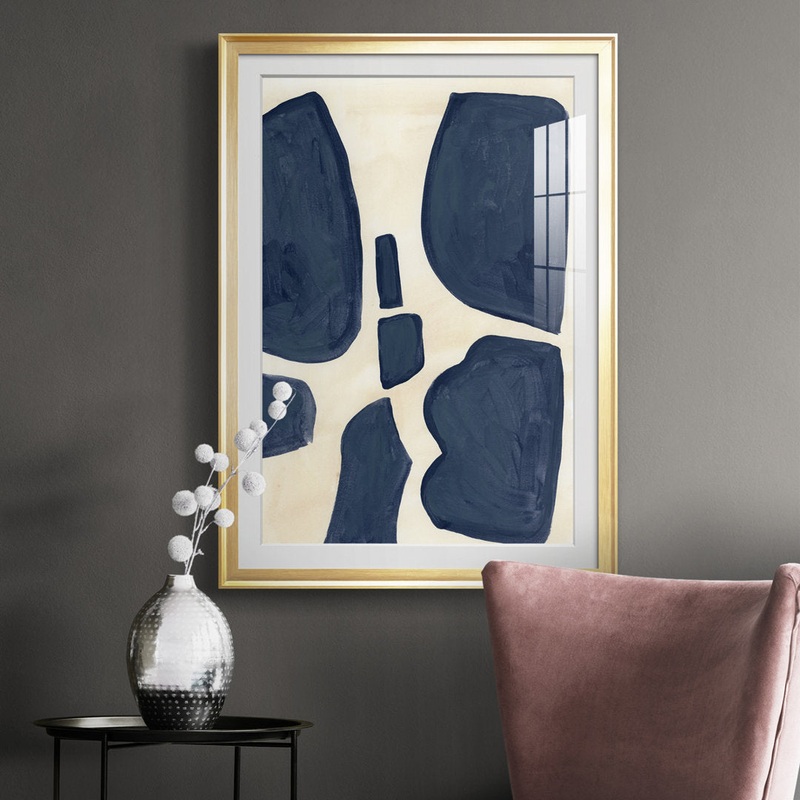 Blue Pieces II – Picture Frame Print Orren Ellis Size: 36.5″ H x 26.5″ W x 1″ D Format: Gold