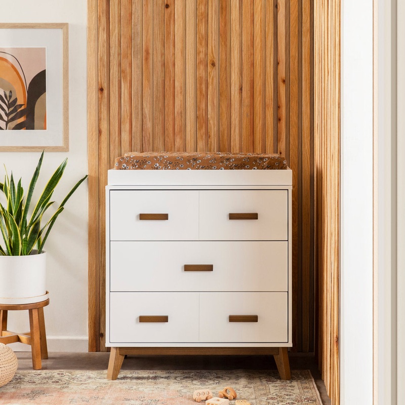 Scoot 3 Drawer Changing Table babyletto Color: White/Natural Walnut