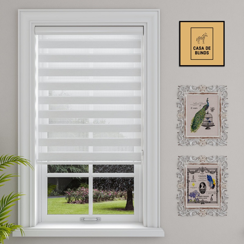 Zebra Blinds Window Dual Layer Roller Shades, Corded Horizontal Blind, Bedroom, Privacy, 72″ Length Symple Stuff Color: White Size: 67″W x 72″L
