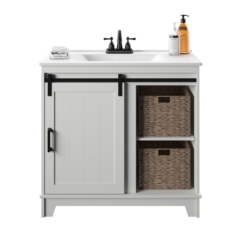 Braylen Sliding Barn Door 36″ Single Bathroom Vanity Set Sand & Stable Base Finish: Ivory