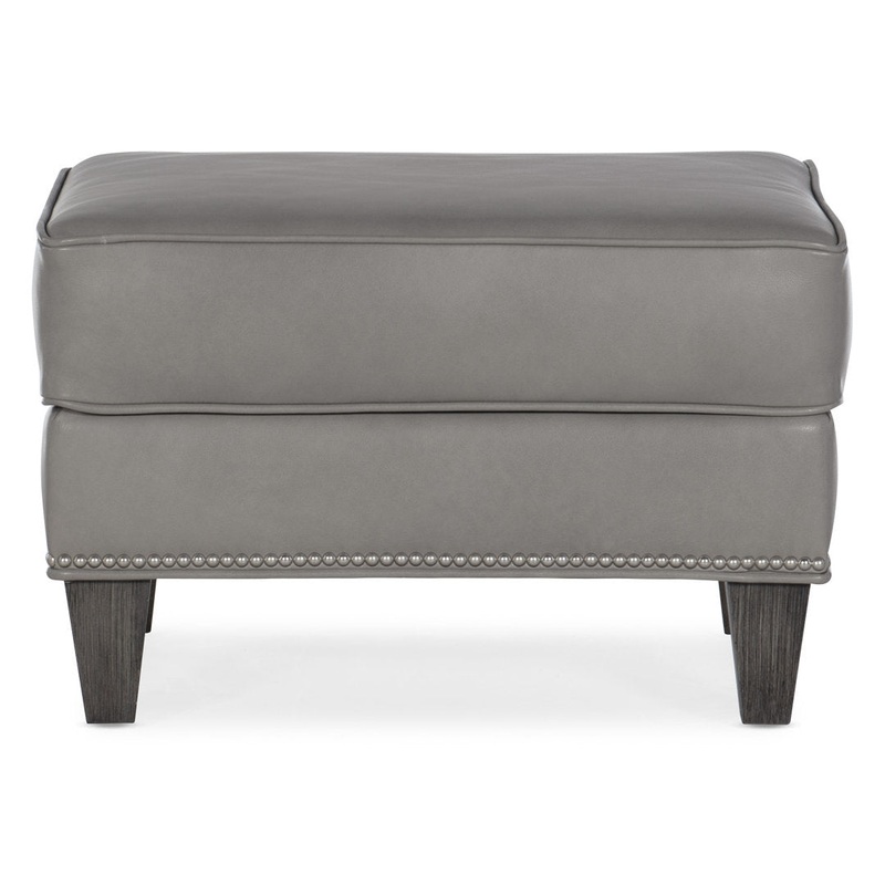 Davidson 25″ Wide Genuine Leather Rectangle Standard Ottoman Bradington-Young Leg Color: Cobblestone Body Fabric: Empyrean Mist Genuine Leather, Nailhead Detail: #9 Natural