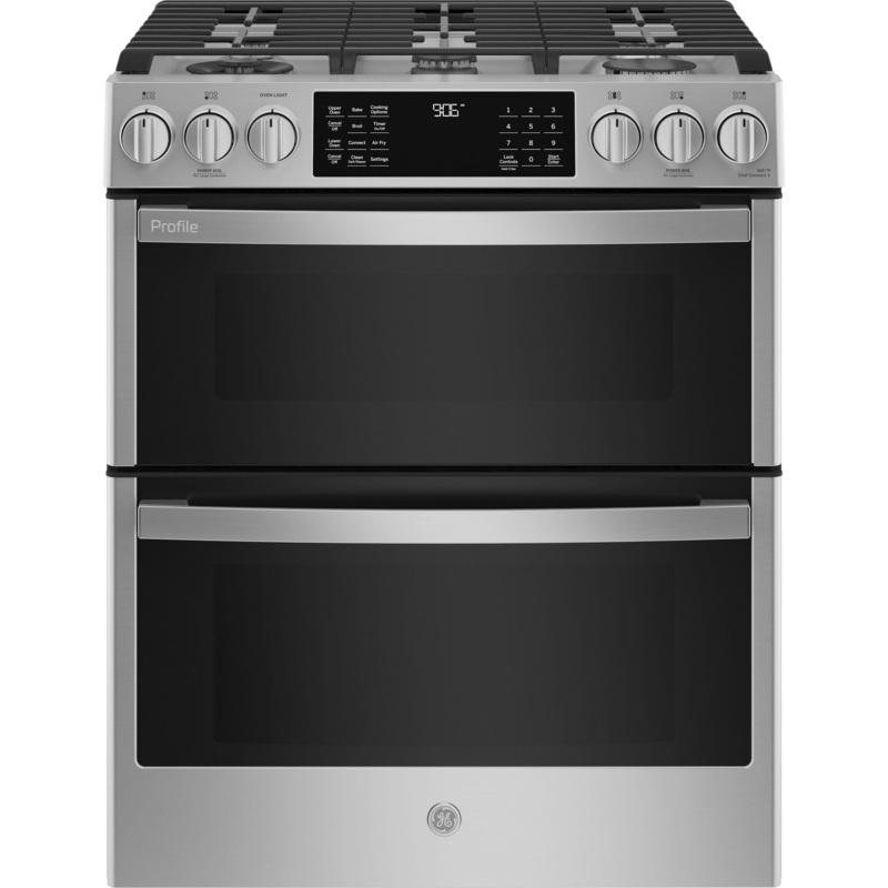 Ge Appliances PGS960YPFS Ge Profile 30″ Smart Slide-In Front-Control Gas Double Oven Convection Fingerprint Resistant Range