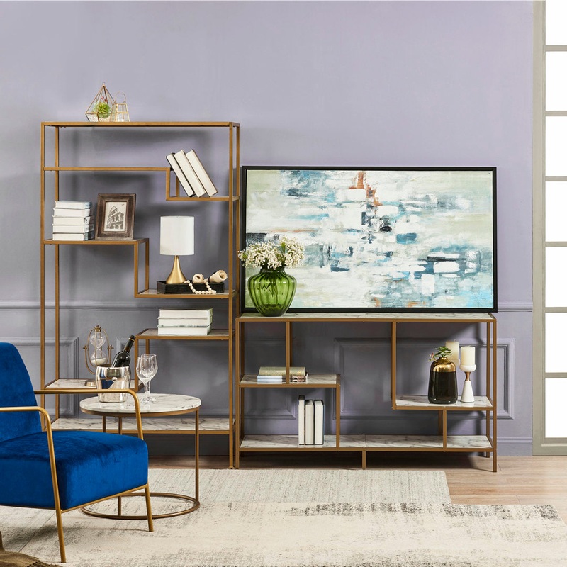 Carbone Media Stand with Faux Marble Finish Mercer41