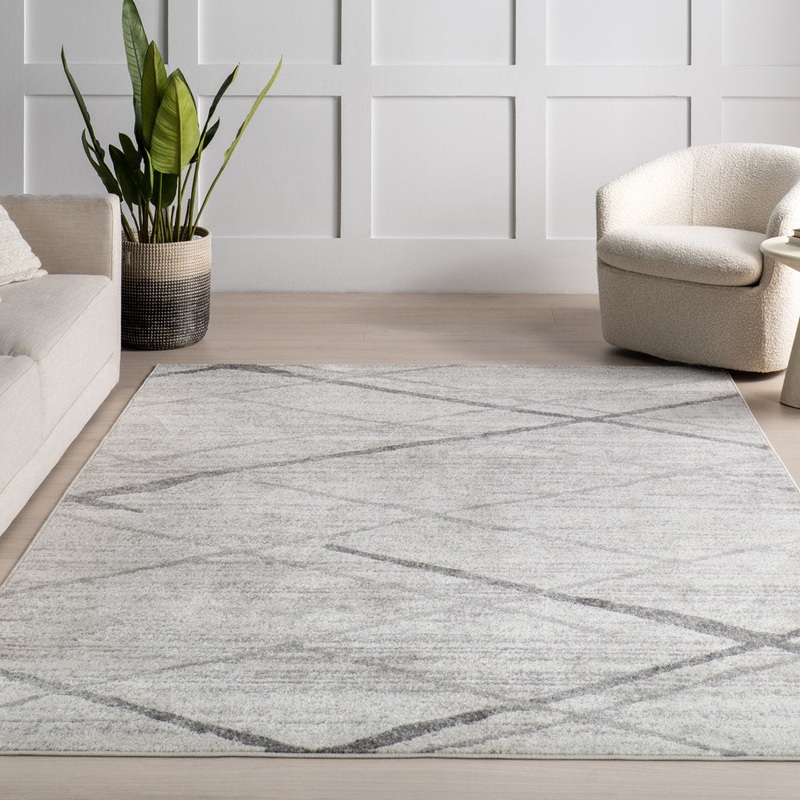 Amii Abstract Stripe Contemporary Ivory/Gray/Charcoal Area Rug Wrought Studio Rug Size: Rectangle 8’10” x 12′