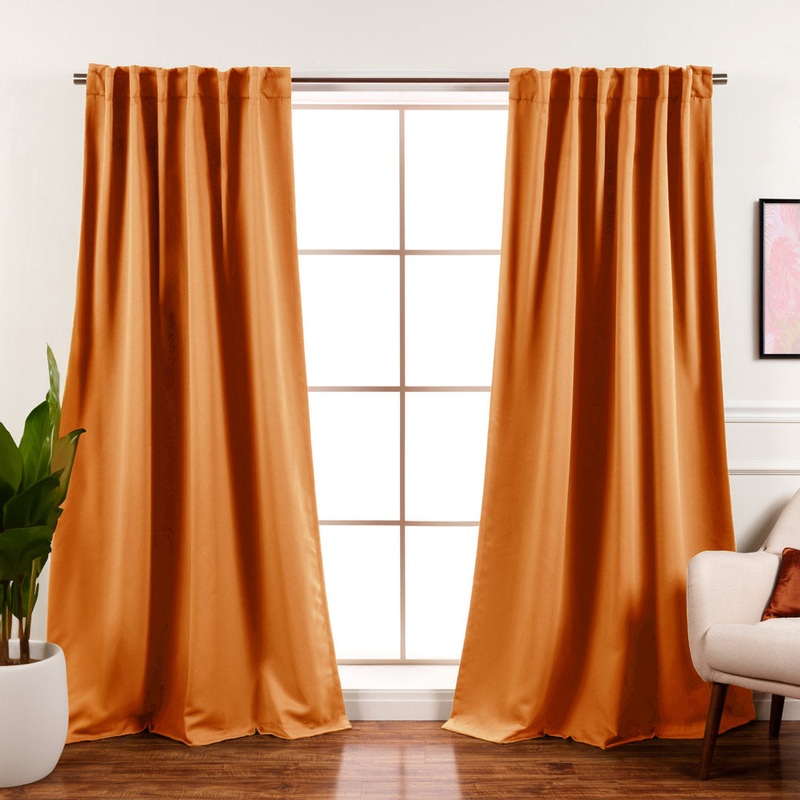 Bantam Solid Blackout Thermal Rod Pocket Curtain Panels (Set of 2) Ebern Designs Curtain Color: Orange Size per Panel: 52″ W x 120″ L