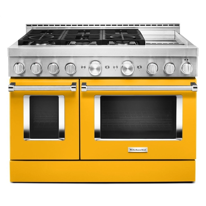 Kitchenaid KFGC558JYP Kitchenaid 48” Smart Commercial-Style Gas Range With Griddle – Yellow Pepper
