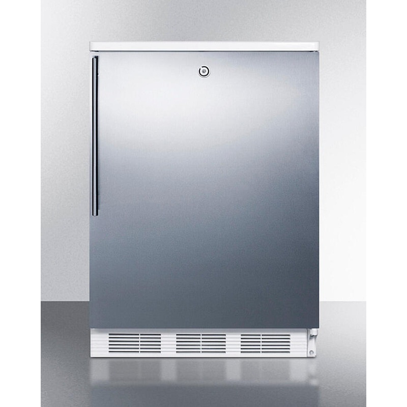 Summit FF7LWSSHV Commercially Listed Freestanding All-Refrigerator For General Purpose Use, Auto Defrost W/Lock, Ss Wrapped Door, Thin Handle, And White Cabinet