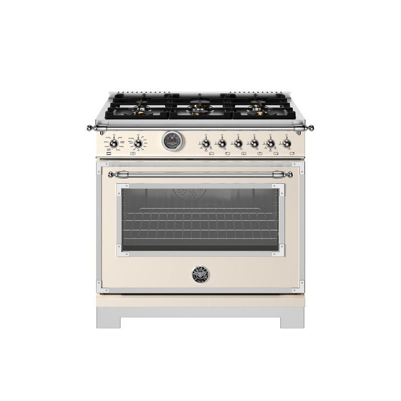 Bertazzoni  HER366BCFEPAVT range_continuous_grates36 Inch Dual Fuel Range, 6 Brass Burner And Cast Iron Griddle, Electric Self-Clean Oven Avorio