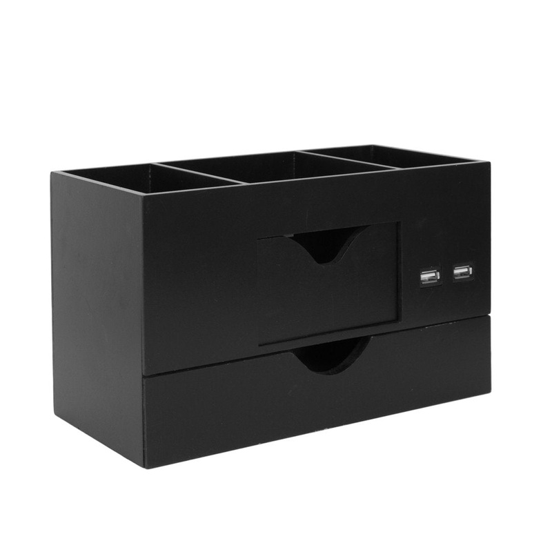 Brear American Art Decor All-in-One USB Charging Desk Organizer Latitude Run Color: Black