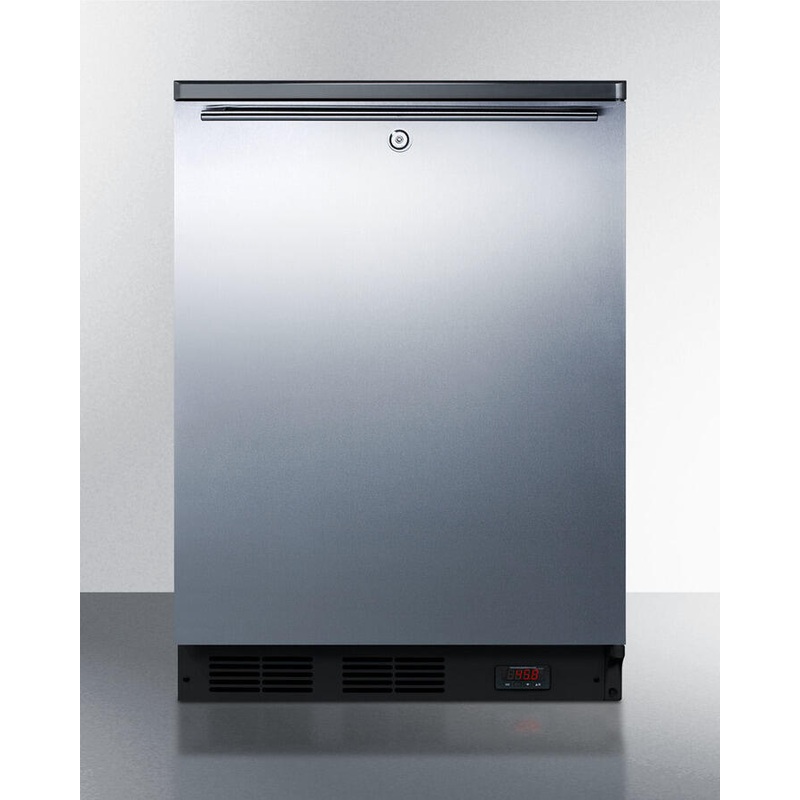 Summit FF7LBLBIPUBSSHH Commercially Approved Built-In Undercounter Craft Beer Pub Cellar With Digital Thermostat, Stainless Steel Door, Horizontal Handle, And Black Cabinet