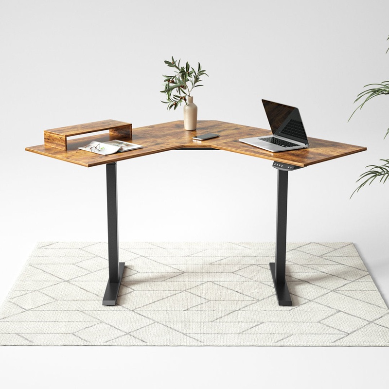 Suzette Height Adjustable L-Shape Desk Inbox Zero Color (Top/Frame): Rustic Brown/Black