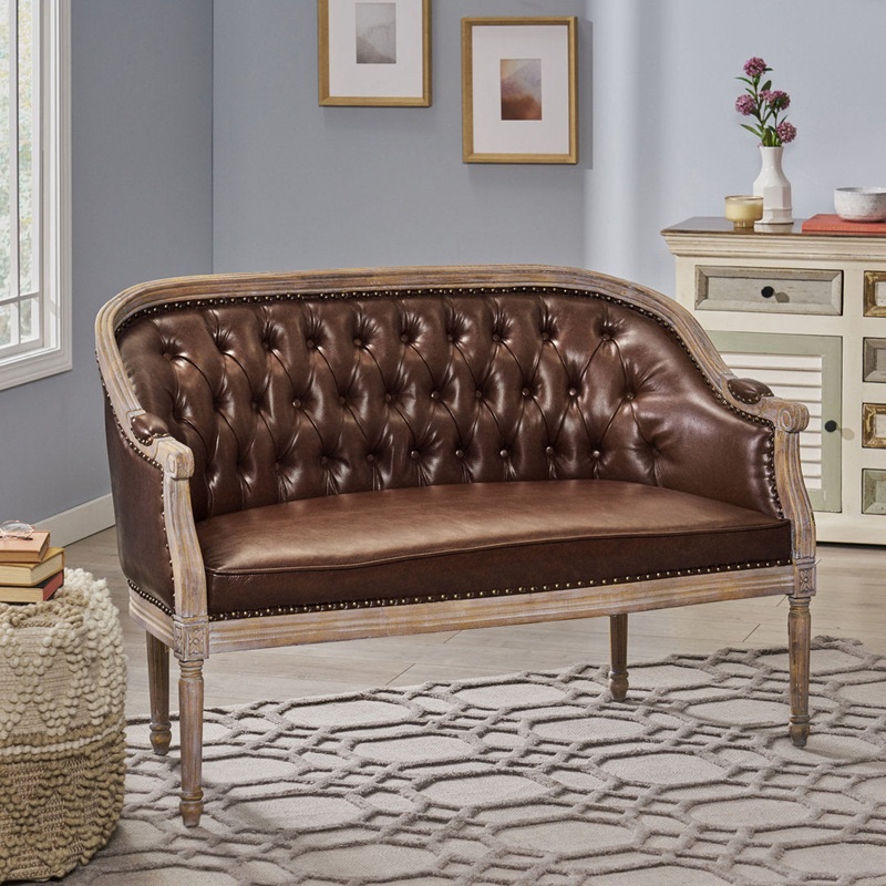 Atenea 49.5” Upholstered & Birch Wood Loveseat August Grove Upholstery Color: Dark Brown