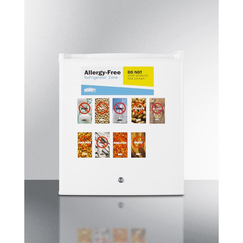 Summit AZAR27W Commercially Approved Compact All-Refrigerator In White, Designed To Serve As An Allergy-Free Storage Zone, With Digital Thermostat, Keyed Lock, And A Set Of Allergy Warning Magnets
